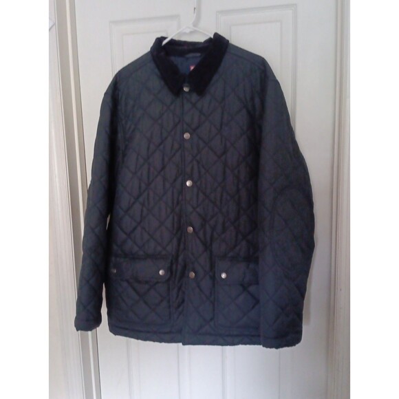 Chaps Quilted Jacket Navy Blue Coat Snap Front Corduroy Collar - Picture 1 of 3